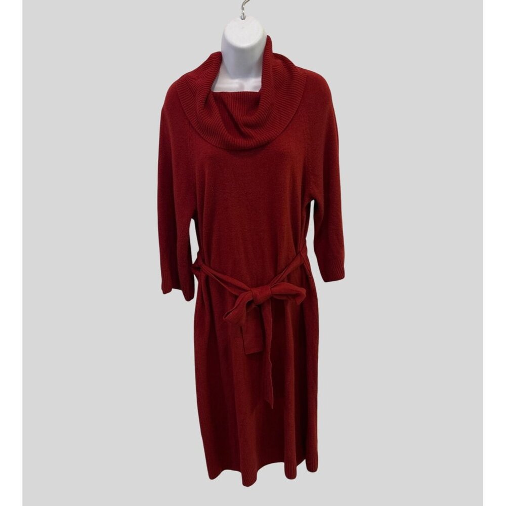 Lane Bryant Women’s  Red Sweater Pull On Dress Size 14/16  With Tie Belt